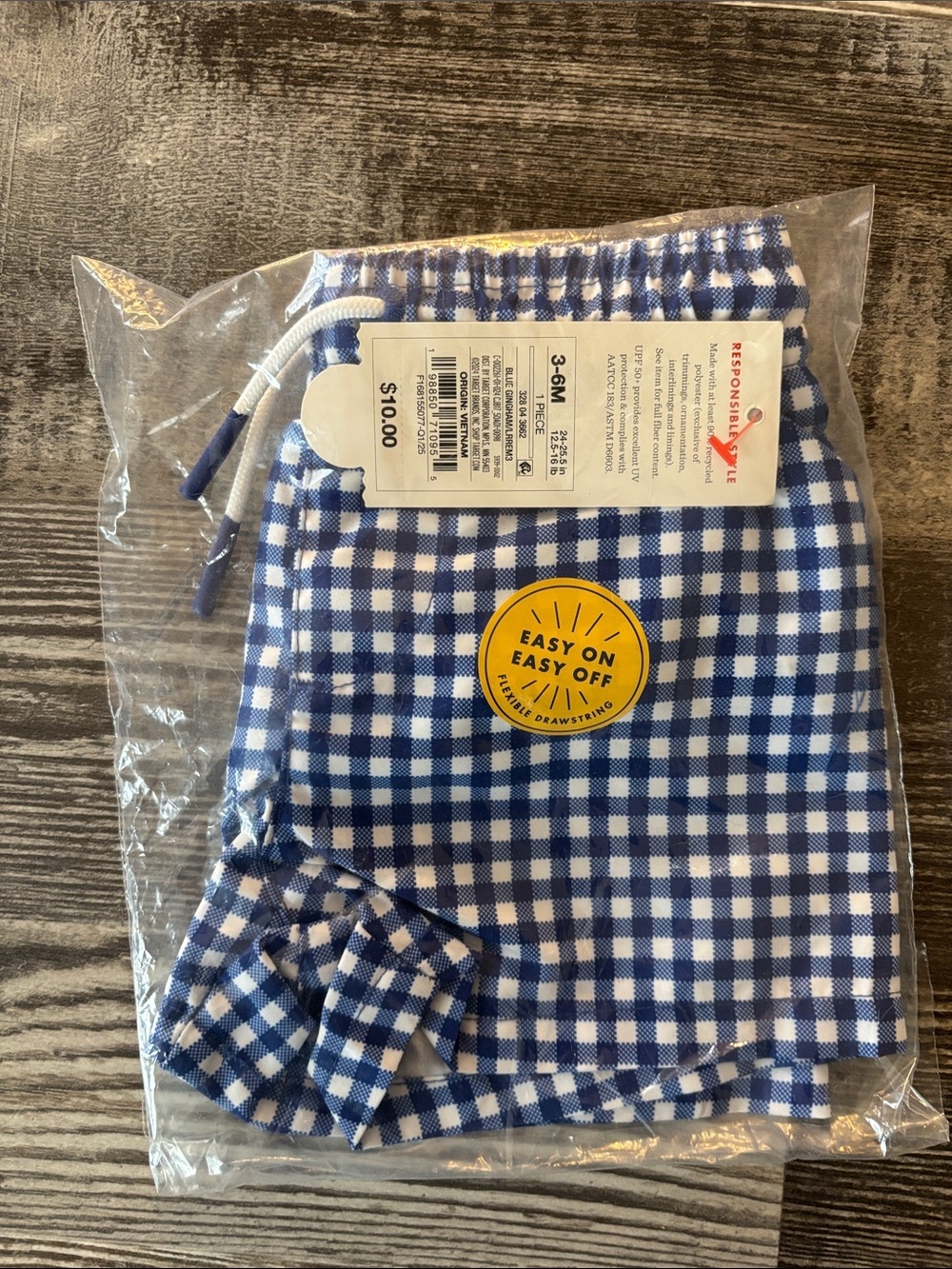 NWT Blue and White Gingham Baby Swim Shorts
